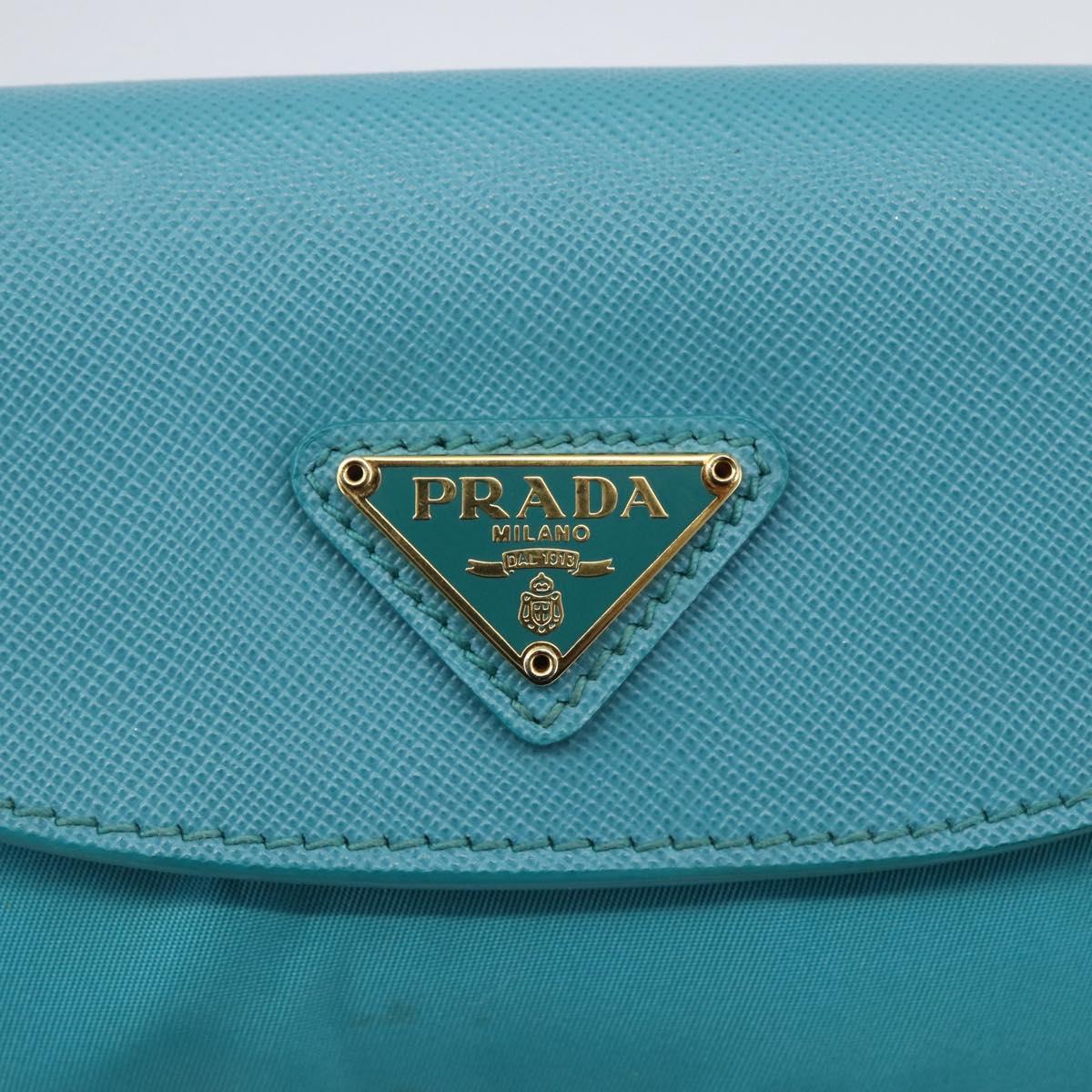 PRADA Chain Shoulder Bag Nylon Turquoise Blue Gold Auth 156453V