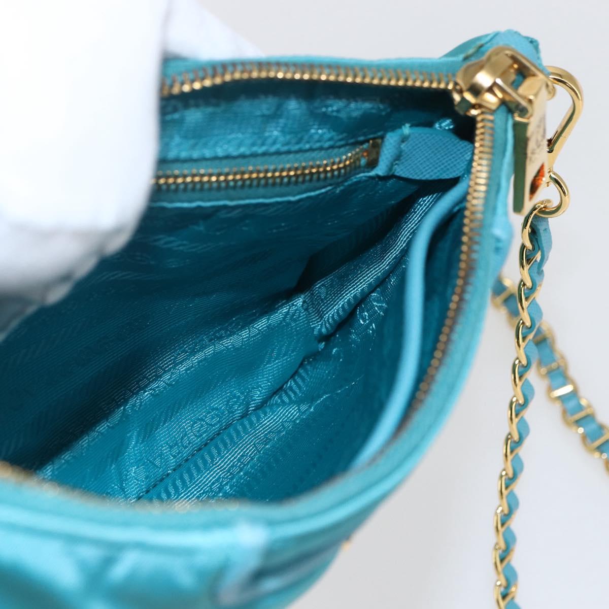 PRADA Chain Shoulder Bag Nylon Turquoise Blue Gold Auth 156453V