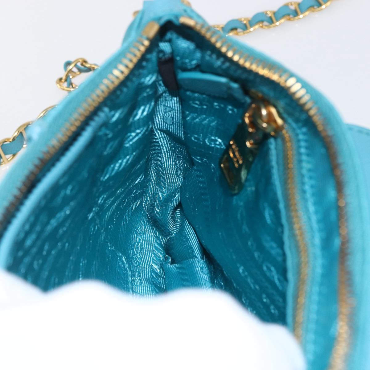 PRADA Chain Shoulder Bag Nylon Turquoise Blue Gold Auth 156453V