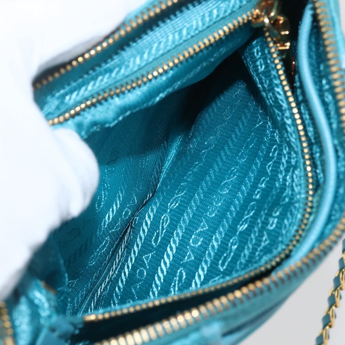 PRADA Chain Shoulder Bag Nylon Turquoise Blue Gold Auth 156453V