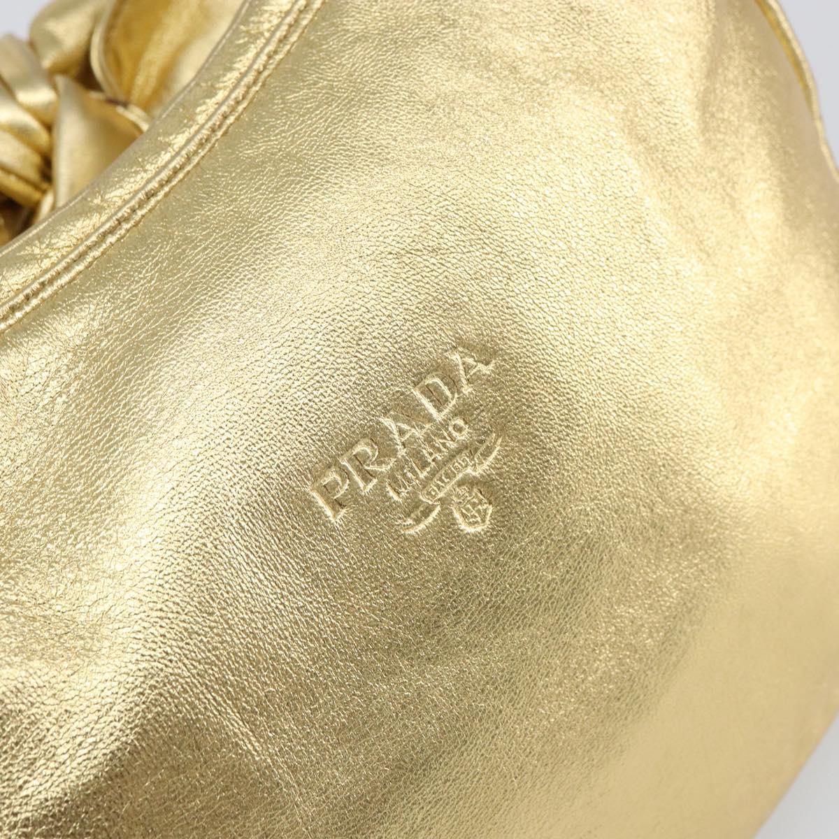 PRADA Shoulder Bag Leather Gold Auth 156454V