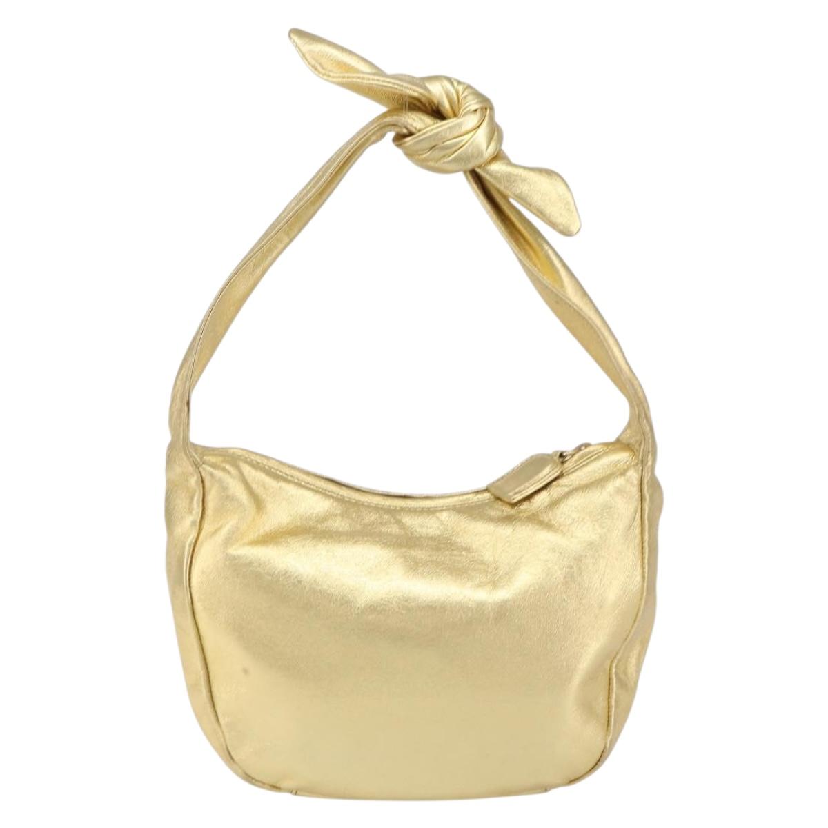 PRADA Shoulder Bag Leather Gold Auth 156454V