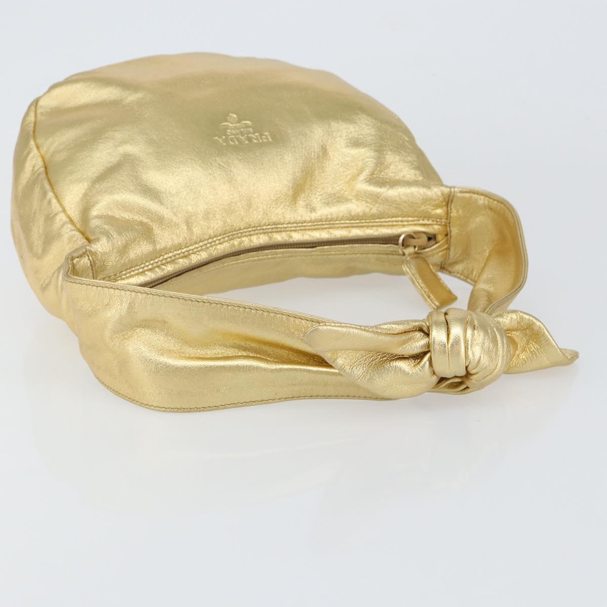 PRADA Shoulder Bag Leather Gold Auth 156454V