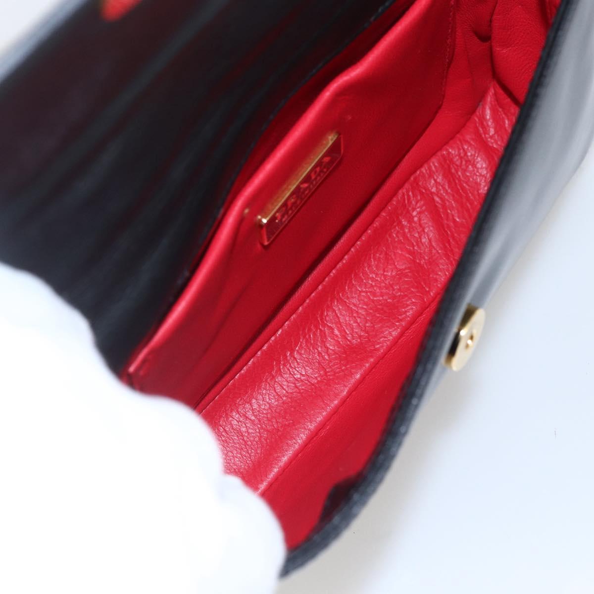PRADA Hand Bag Leather Black Gold Auth 156455V