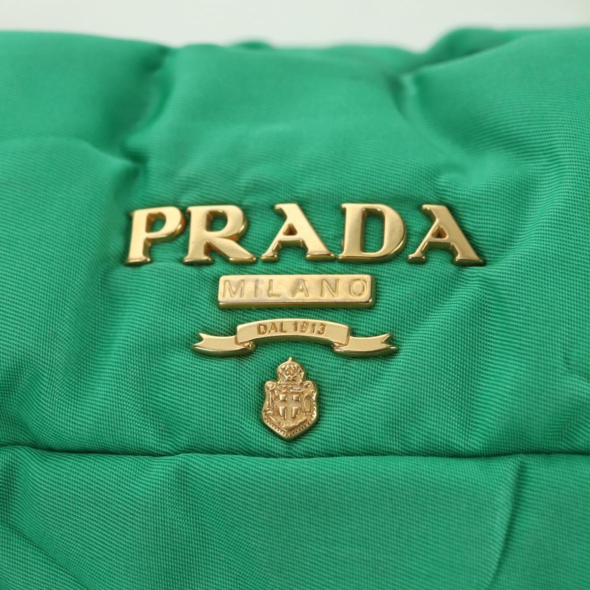PRADA Shoulder Bag Nylon Green Gold Auth 156456