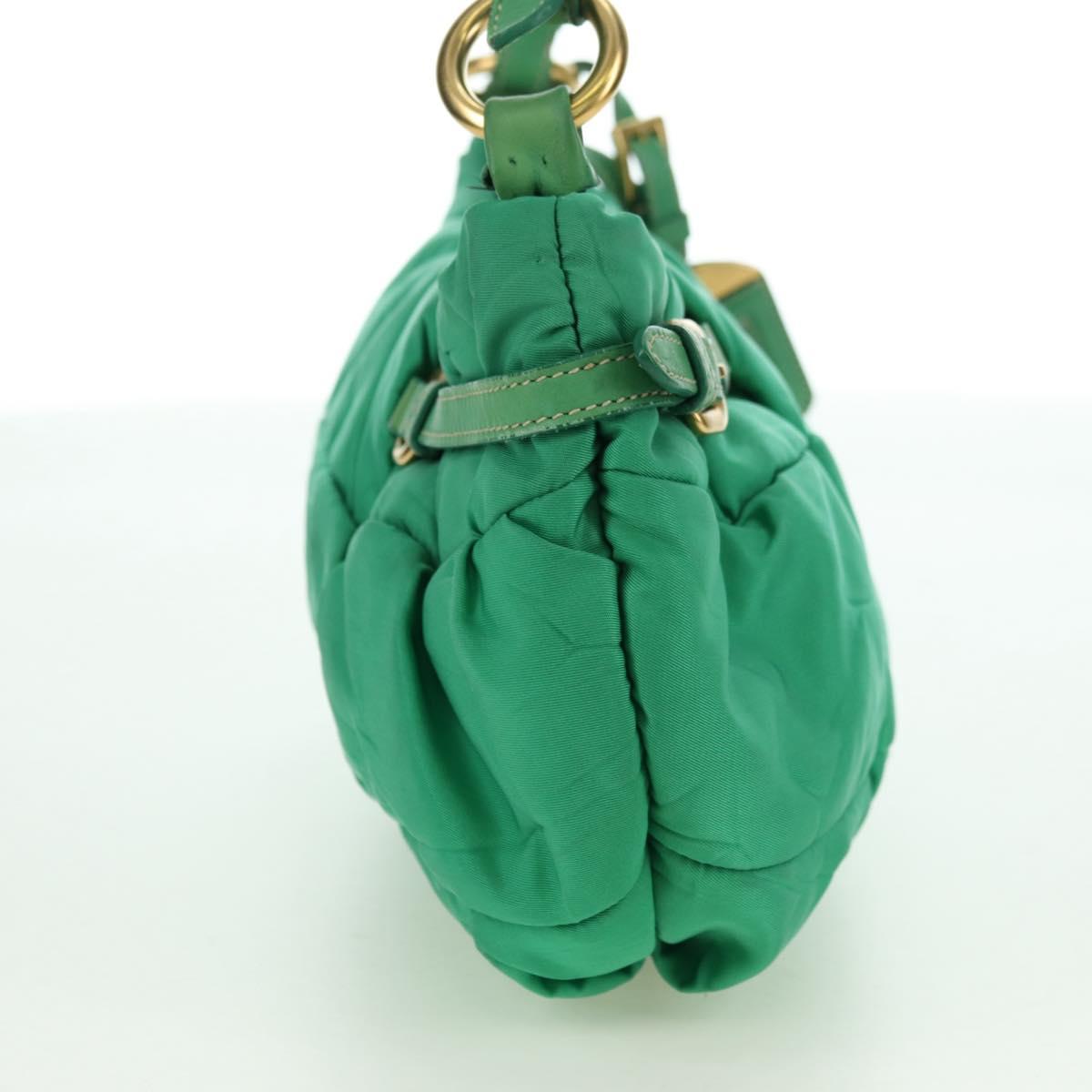 PRADA Shoulder Bag Nylon Green Gold Auth 156456
