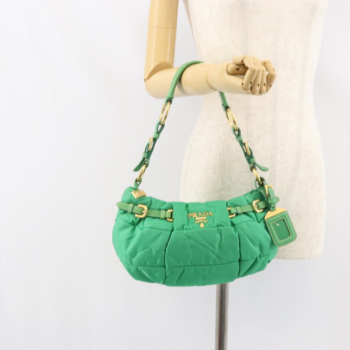 PRADA Shoulder Bag Nylon Green Gold Auth 156456V