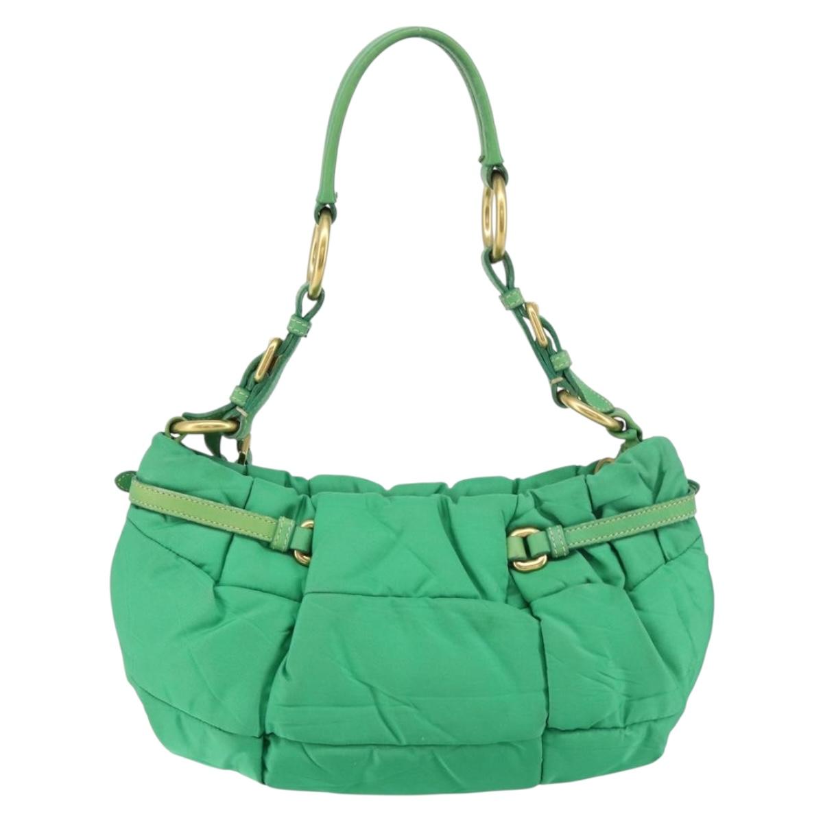 PRADA Shoulder Bag Nylon Green Gold Auth 156456V