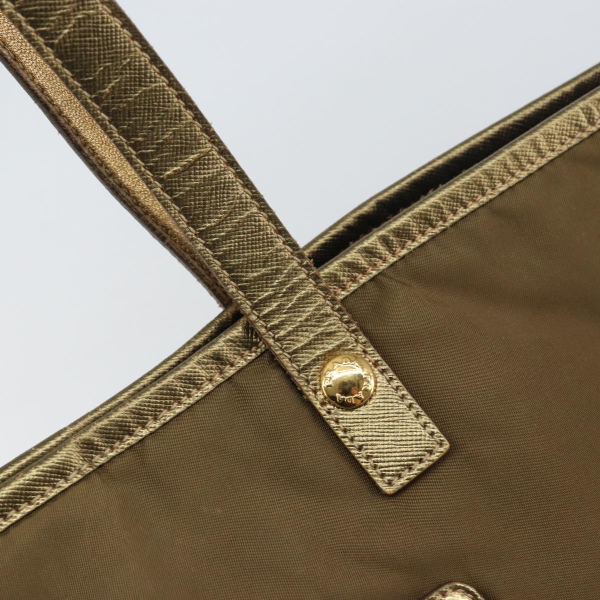 PRADA Tote Bag Nylon Brown Gold Auth 156457