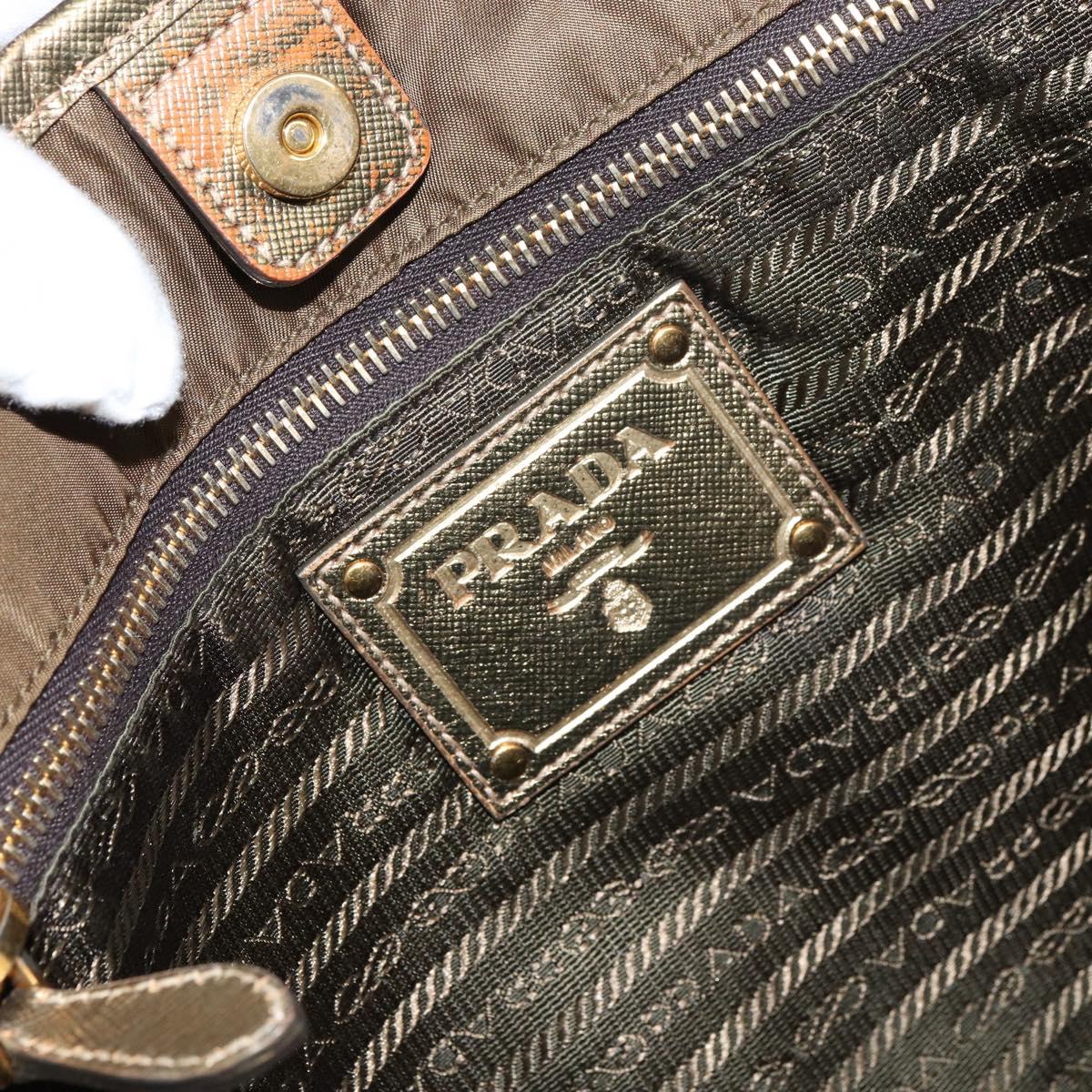 PRADA Tote Bag Nylon Brown Gold Auth 156457