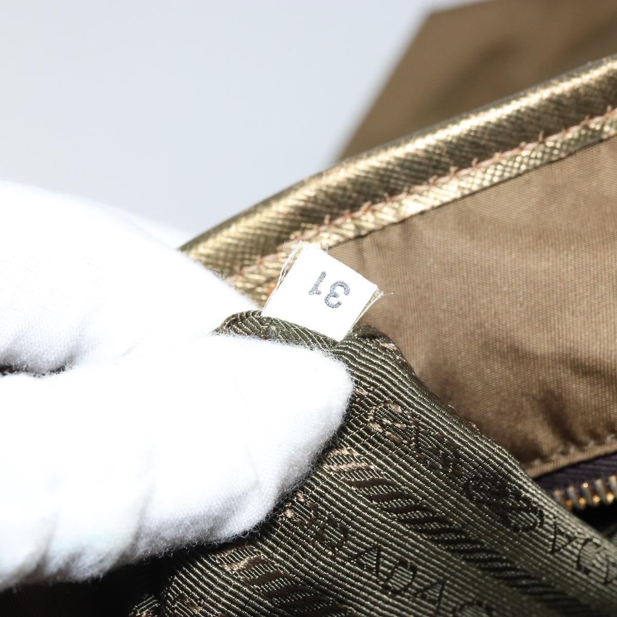 PRADA Tote Bag Nylon Brown Gold Auth 156457