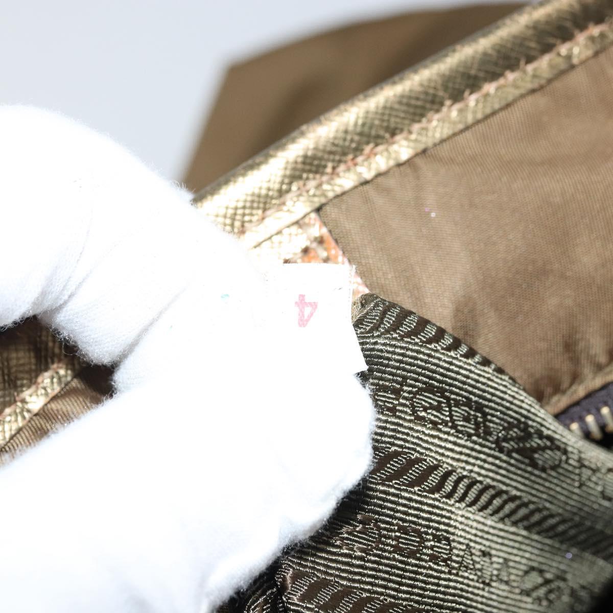 PRADA Tote Bag Nylon Brown Gold Auth 156457