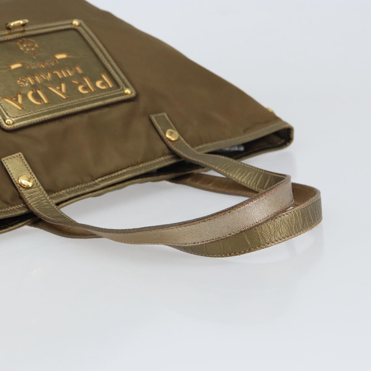 PRADA Tote Bag Nylon Brown Gold Auth 156457