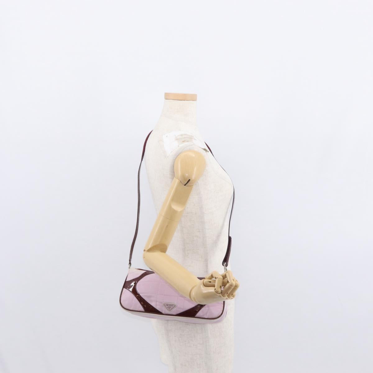 PRADA Shoulder Bag Nylon Pink Silver Auth 156460