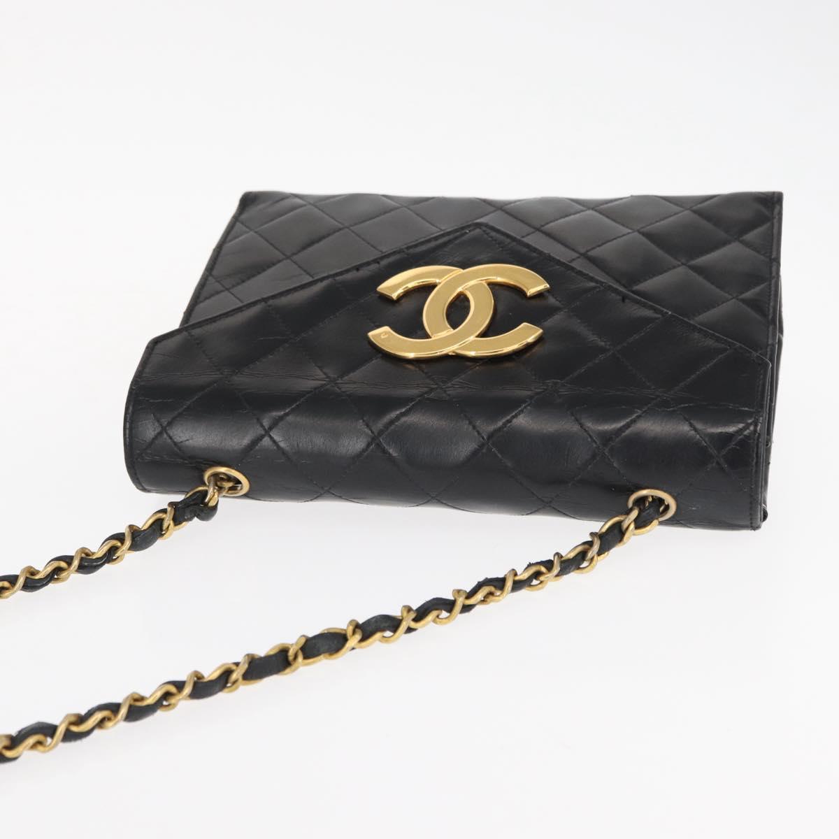 CHANEL Matelasse Chain Shoulder Bag Leather Black Gold CC Auth 156461