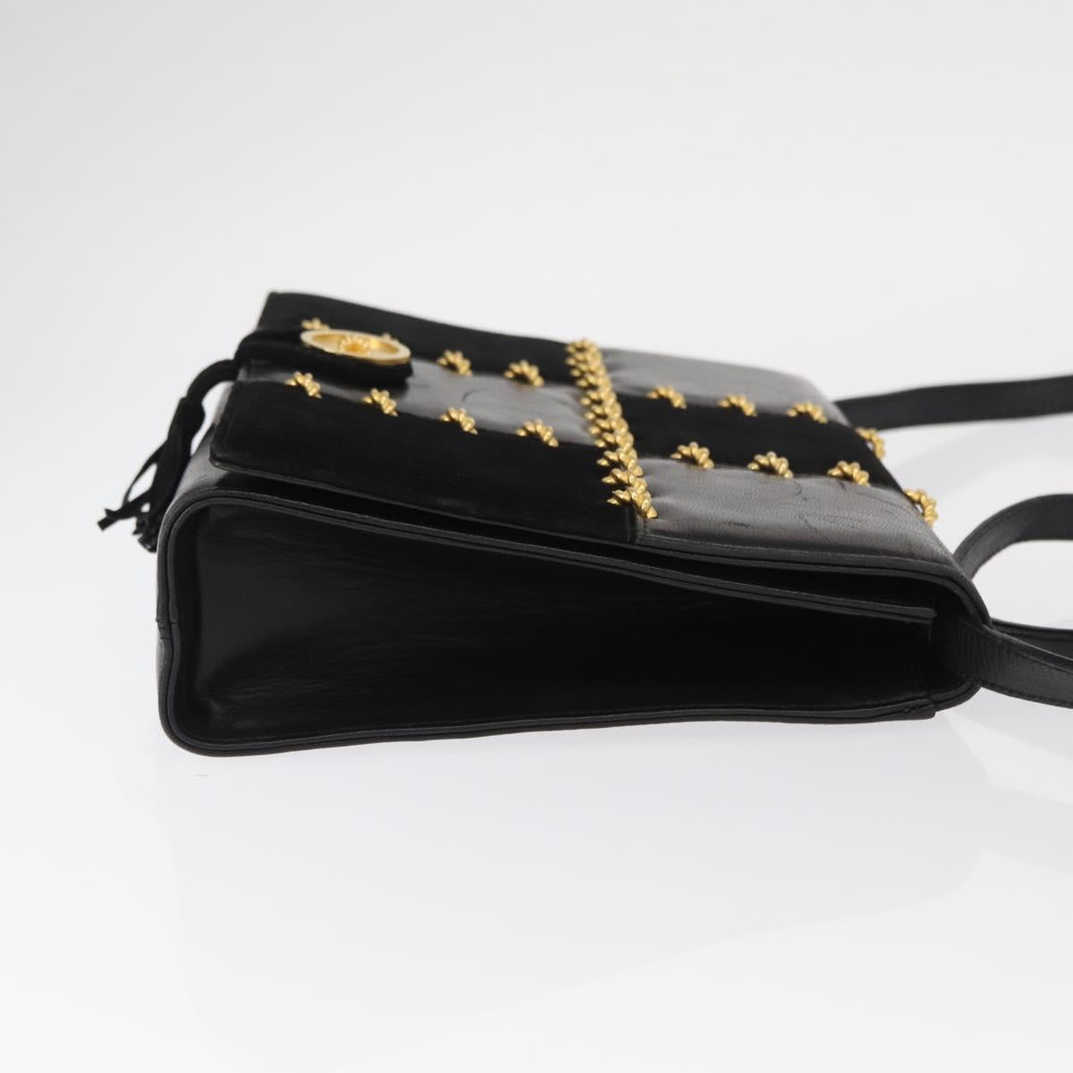 Salvatore Ferragamo Gancini Shoulder Bag Suede Leather Black Gold Auth 156462