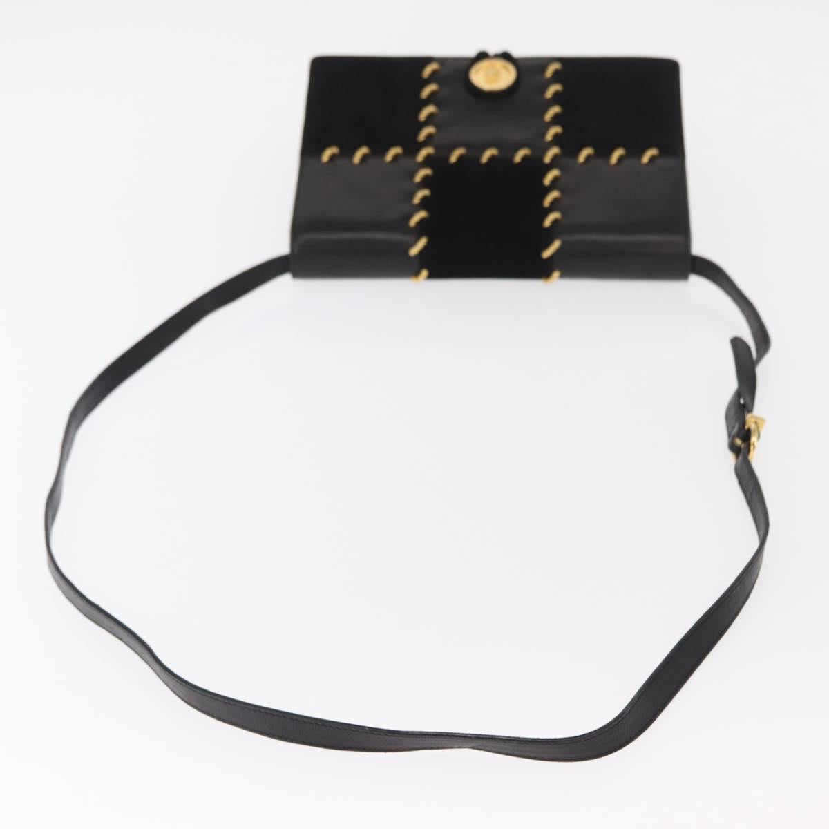 Salvatore Ferragamo Gancini Shoulder Bag Suede Leather Black Gold Auth 156462