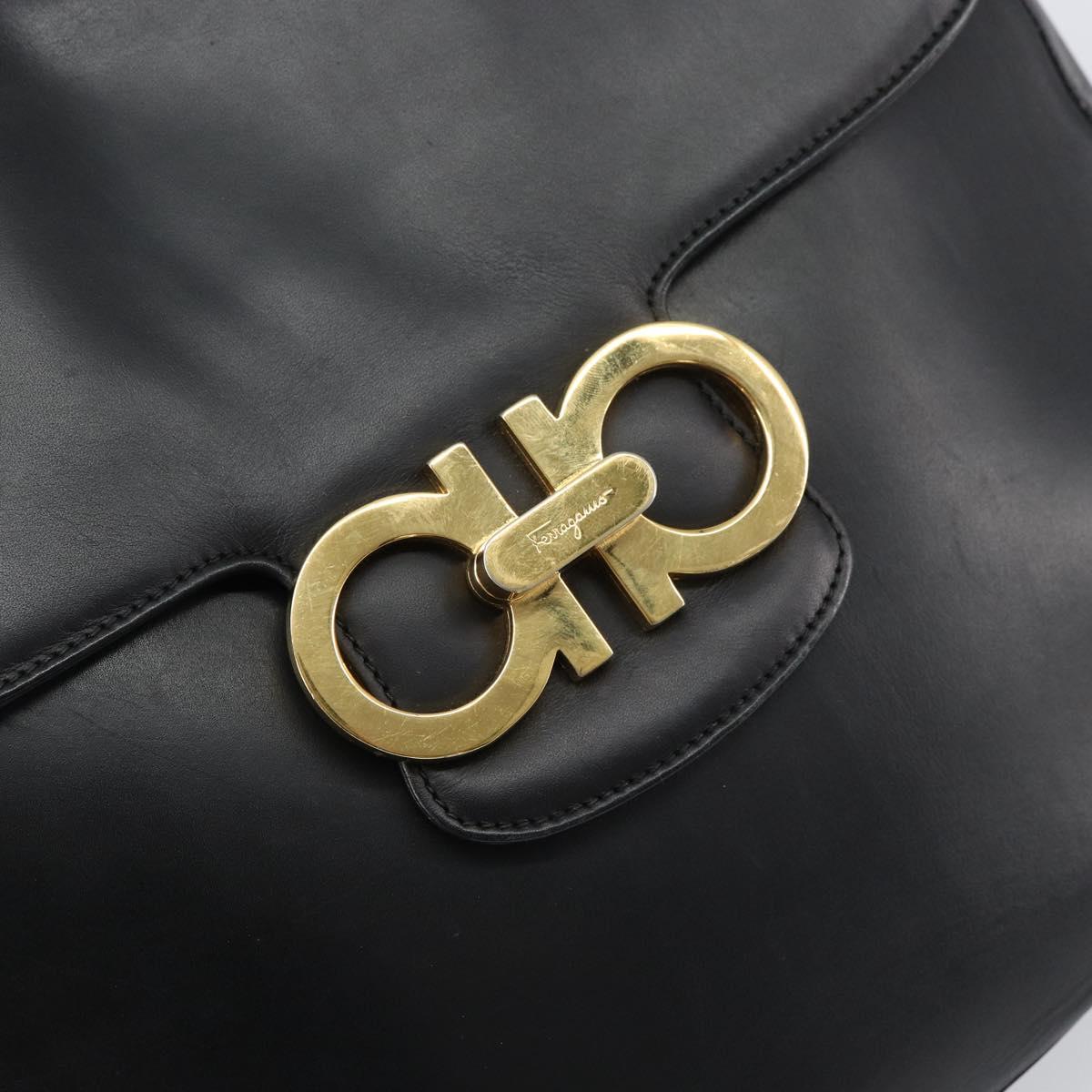 Salvatore Ferragamo Gancini Shoulder Bag Leather Black Gold Auth 156463