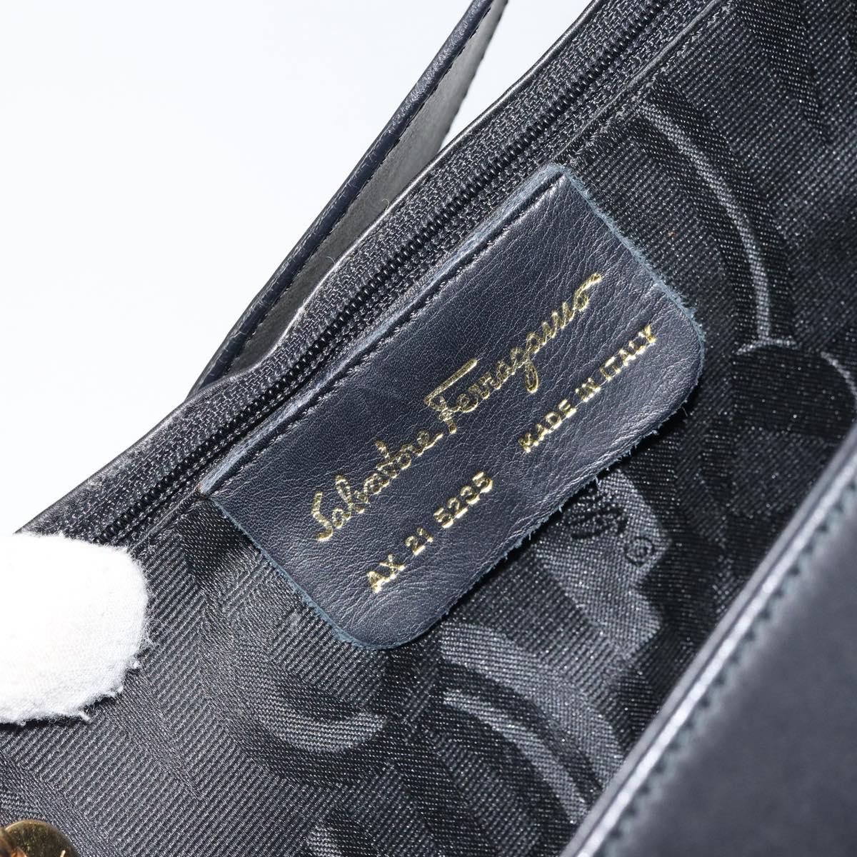 Salvatore Ferragamo Gancini Shoulder Bag Leather Black Gold Auth 156463