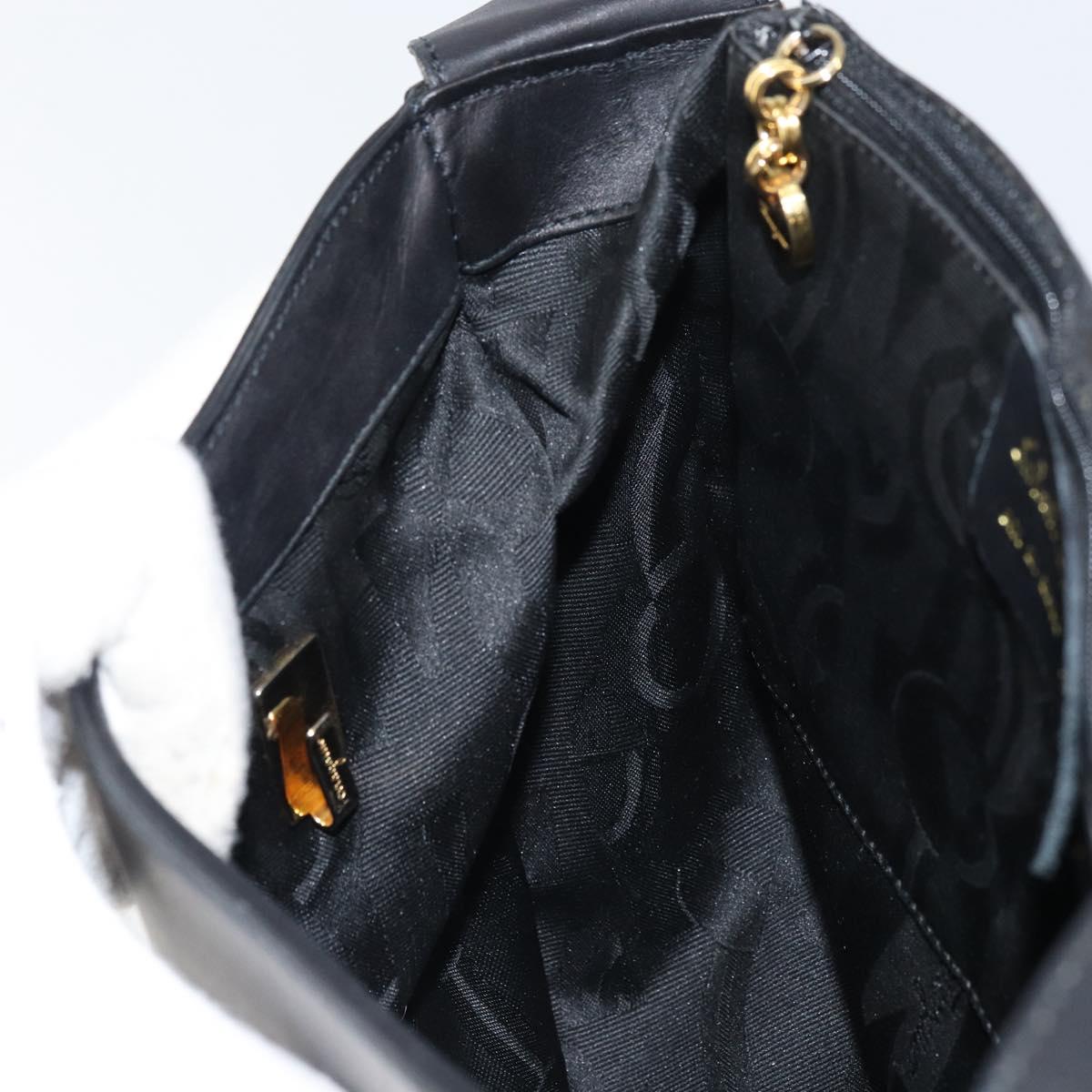 Salvatore Ferragamo Gancini Shoulder Bag Leather Black Gold Auth 156463