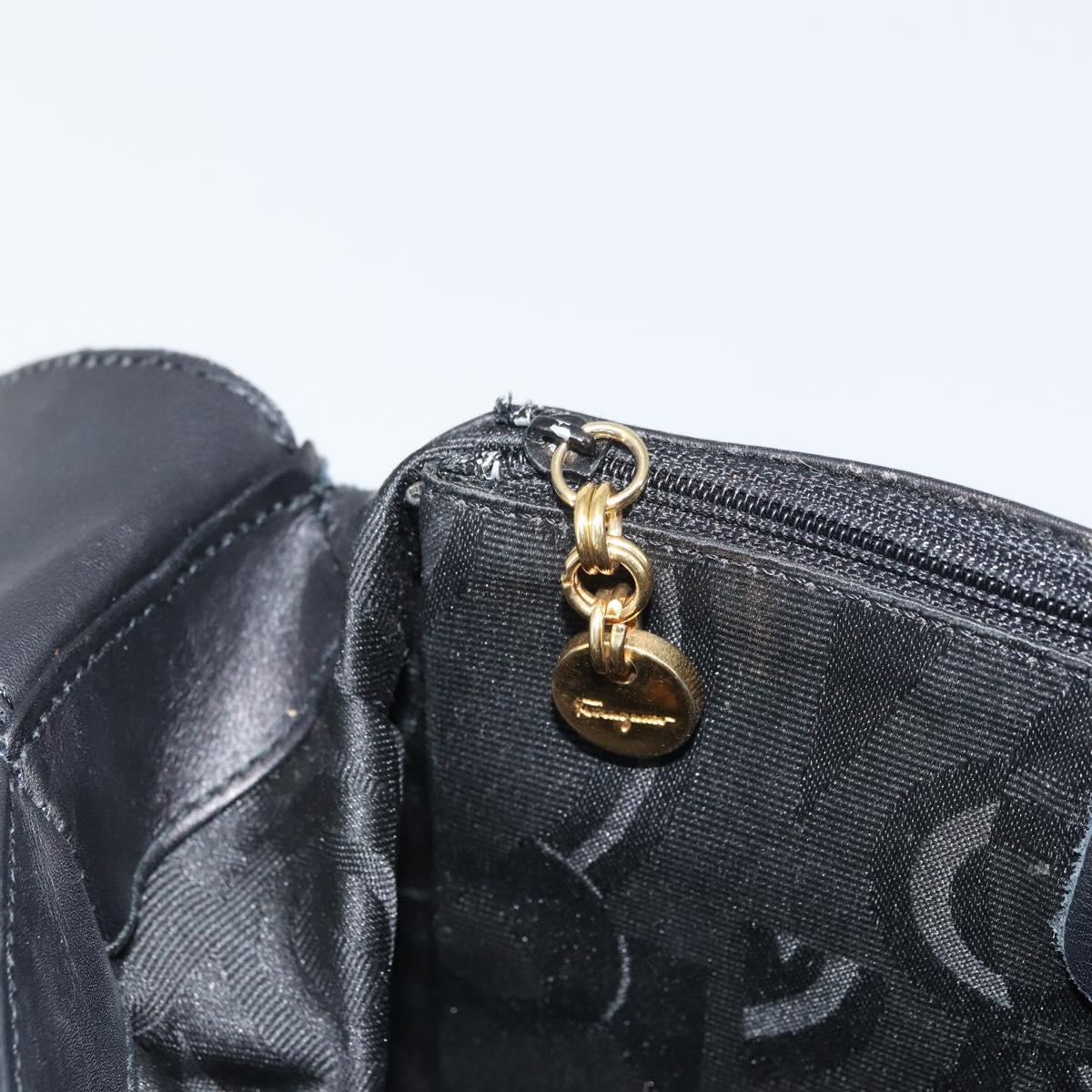 Salvatore Ferragamo Gancini Shoulder Bag Leather Black Gold Auth 156463