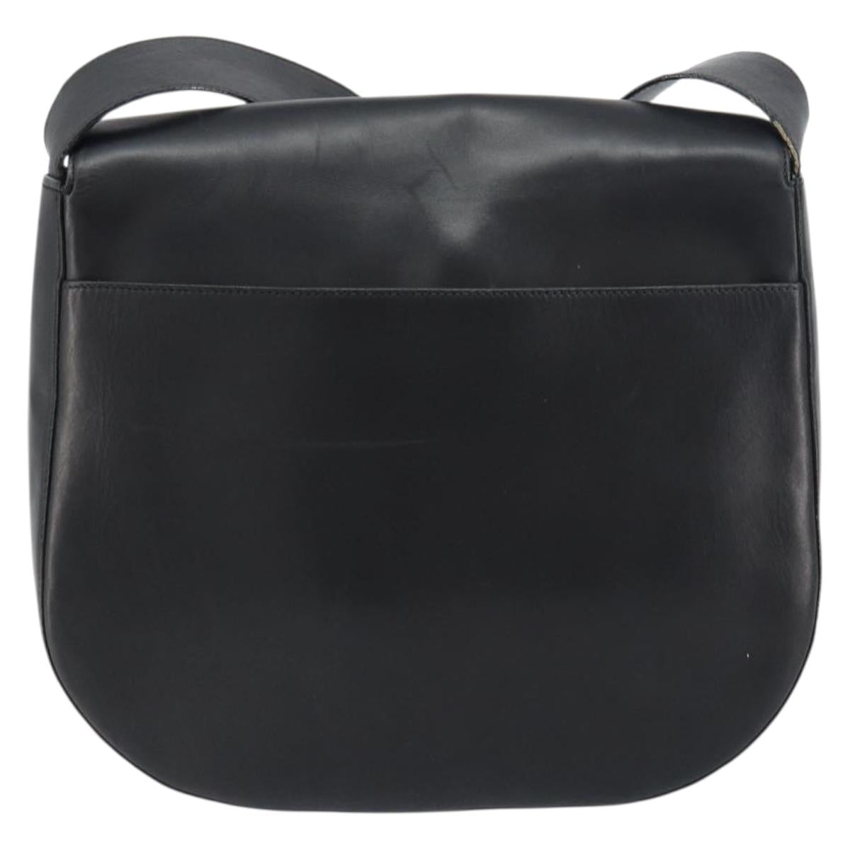 Salvatore Ferragamo Gancini Shoulder Bag Leather Black Gold Auth 156463