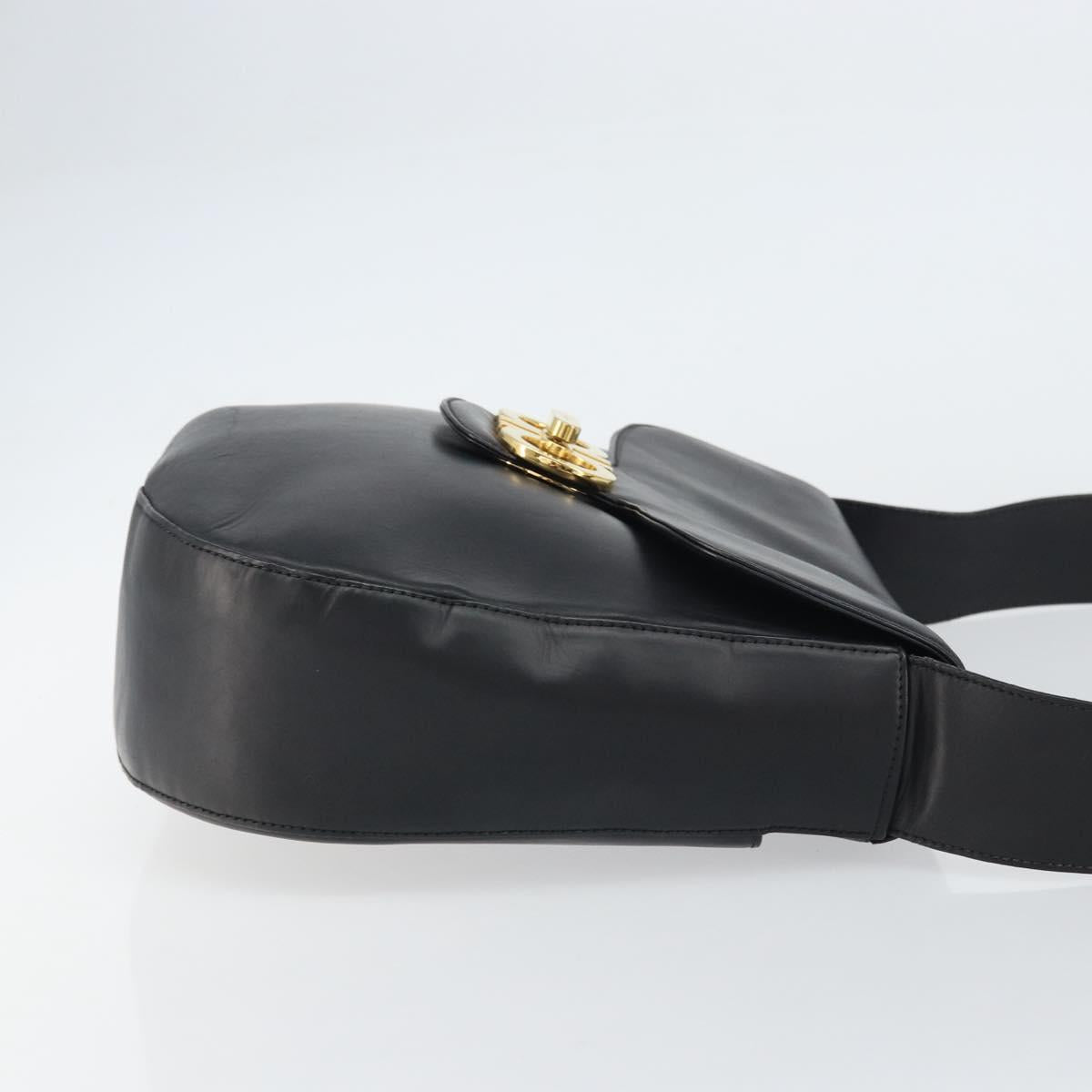 Salvatore Ferragamo Gancini Shoulder Bag Leather Black Gold Auth 156463