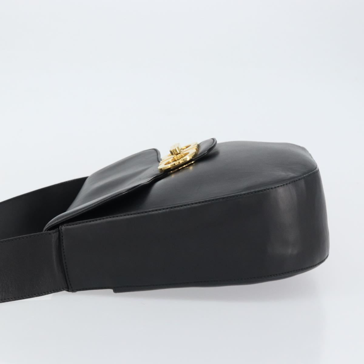 Salvatore Ferragamo Gancini Shoulder Bag Leather Black Gold Auth 156463