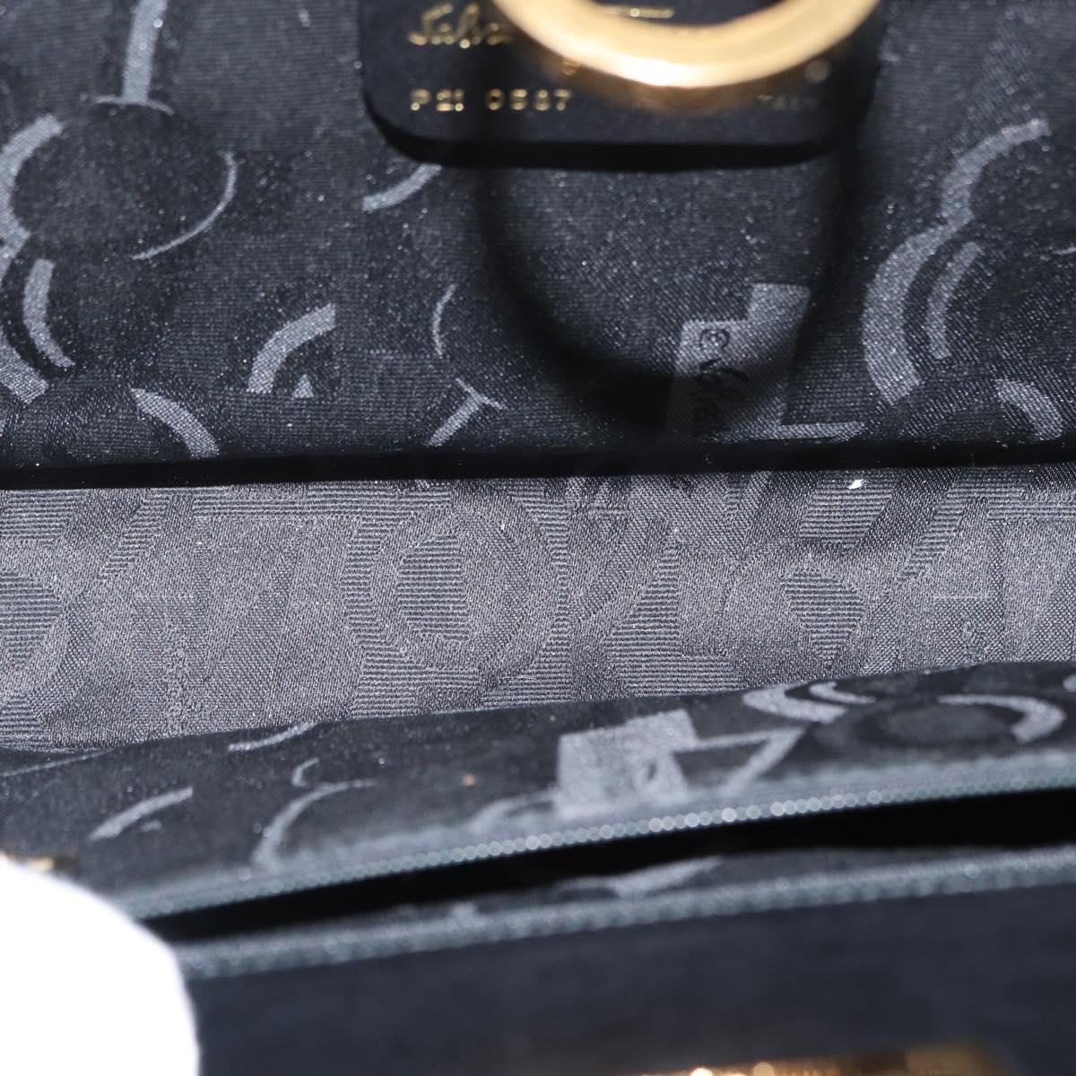 Salvatore Ferragamo Gancini Chain Shoulder Bag Leather Black Gold Auth 156464