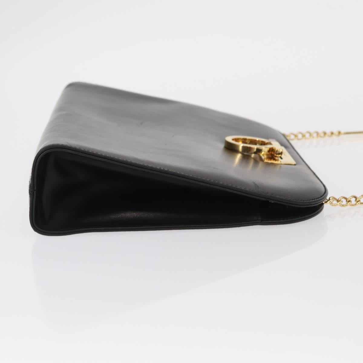 Salvatore Ferragamo Gancini Chain Shoulder Bag Leather Black Gold Auth 156464