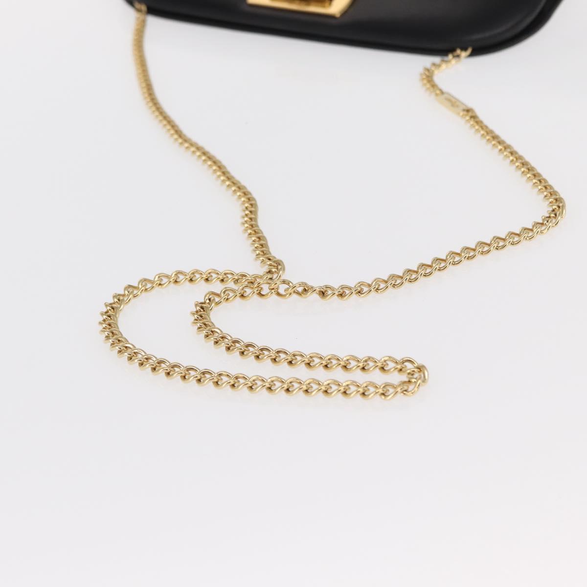 Salvatore Ferragamo Gancini Chain Shoulder Bag Leather Black Gold Auth 156464