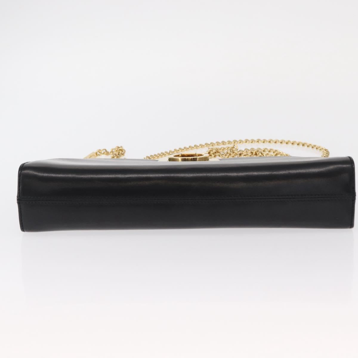 Salvatore Ferragamo Gancini Chain Shoulder Bag Leather Black Gold Auth 156464