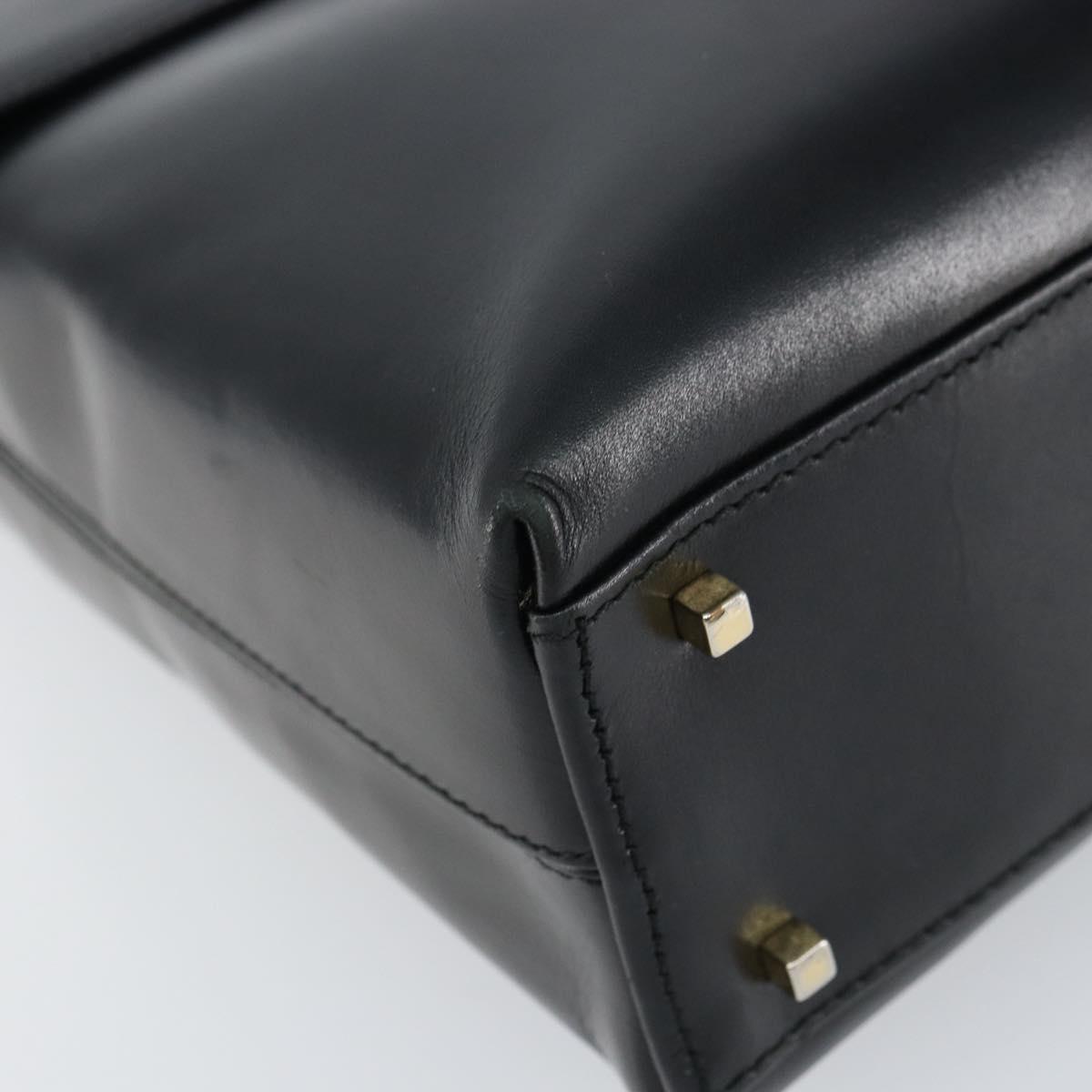 Salvatore Ferragamo Gancini Hand Bag Leather 2way Black Gold Auth 156465