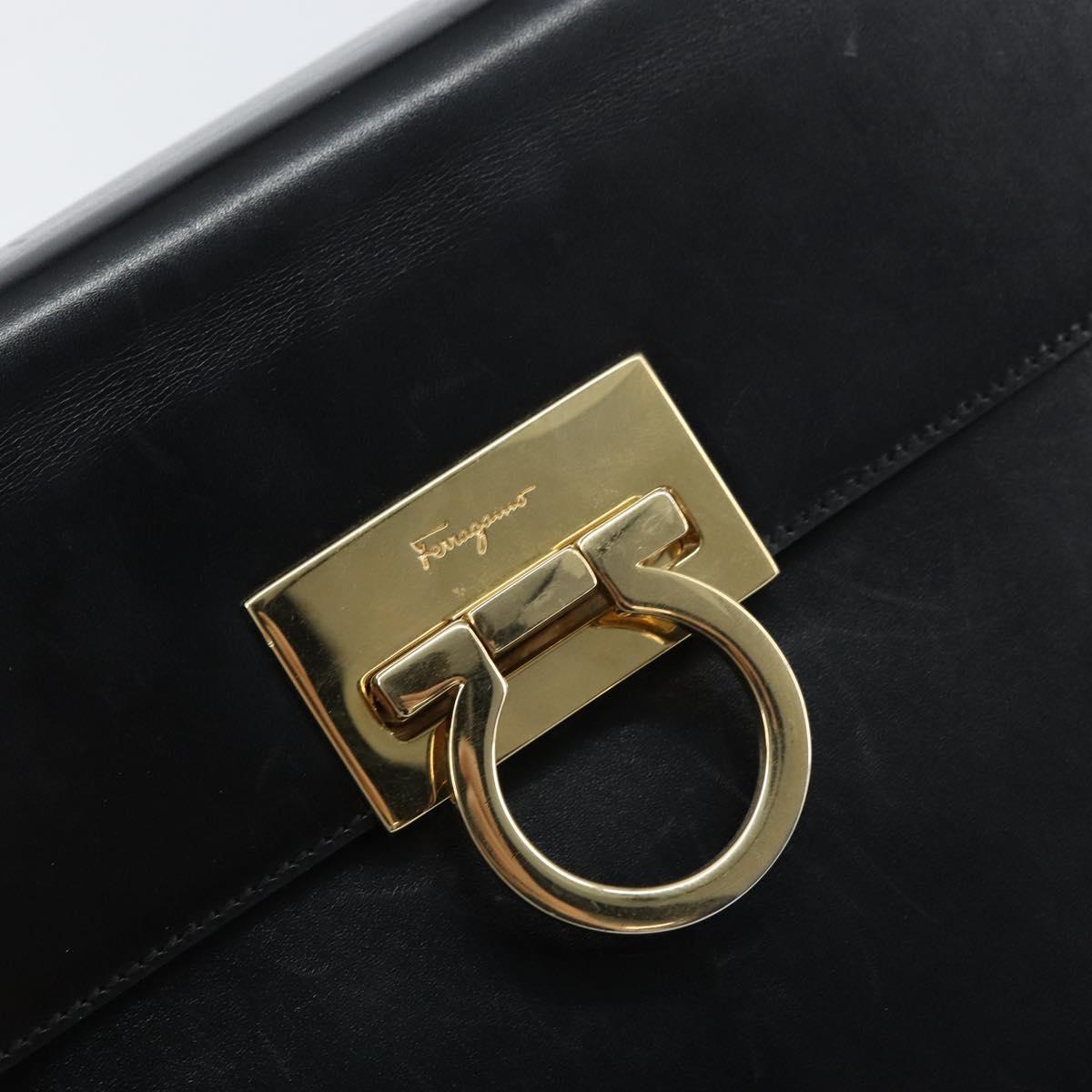 Salvatore Ferragamo Gancini Hand Bag Leather 2way Black Gold Auth 156465