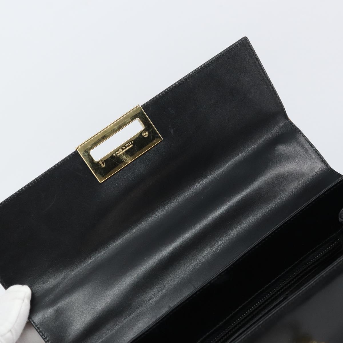 Salvatore Ferragamo Gancini Hand Bag Leather 2way Black Gold Auth 156465