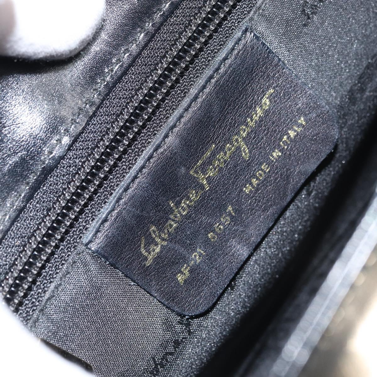 Salvatore Ferragamo Gancini Hand Bag Leather 2way Black Gold Auth 156465