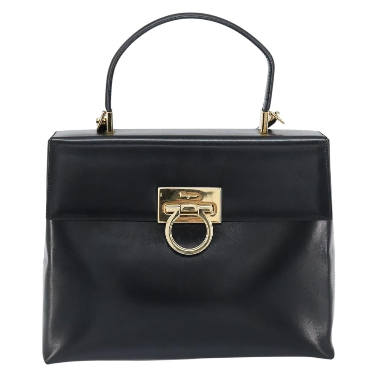 Salvatore Ferragamo Gancini Hand Bag Leather 2way Black Gold Auth 156465