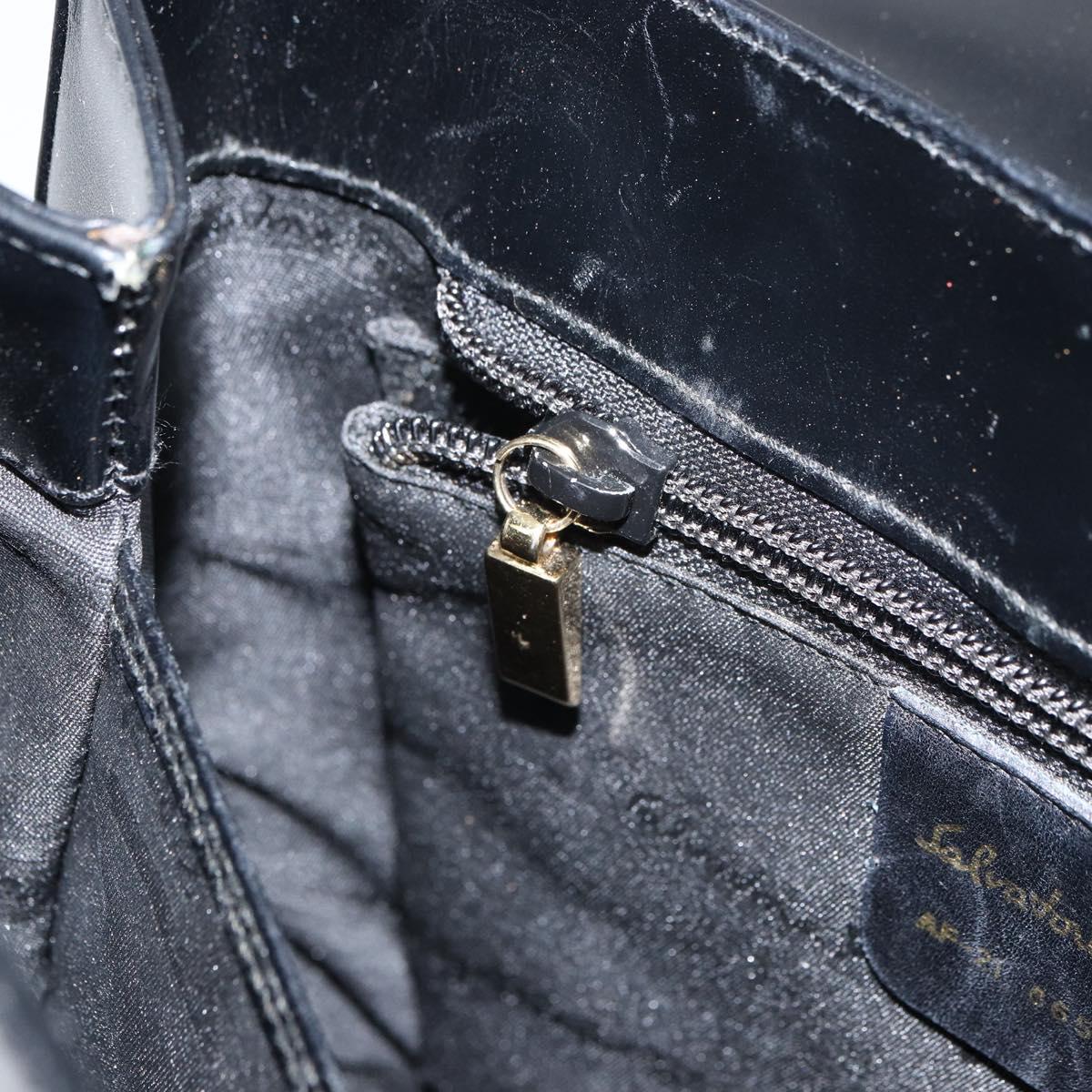 Salvatore Ferragamo Gancini Hand Bag Leather 2way Black Gold Auth 156465