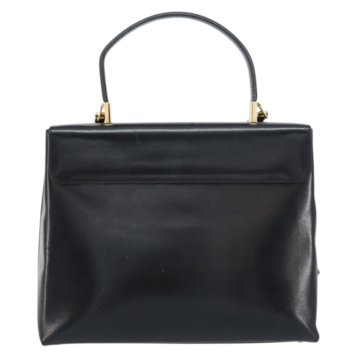 Salvatore Ferragamo Gancini Hand Bag Leather 2way Black Gold Auth 156465