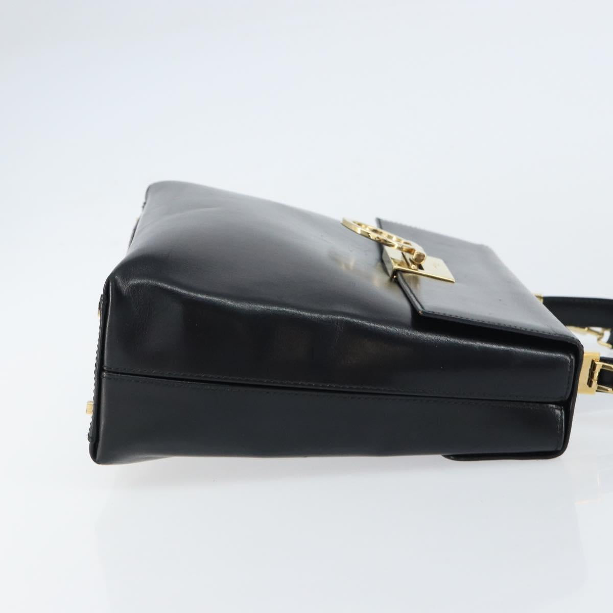 Salvatore Ferragamo Gancini Hand Bag Leather 2way Black Gold Auth 156465