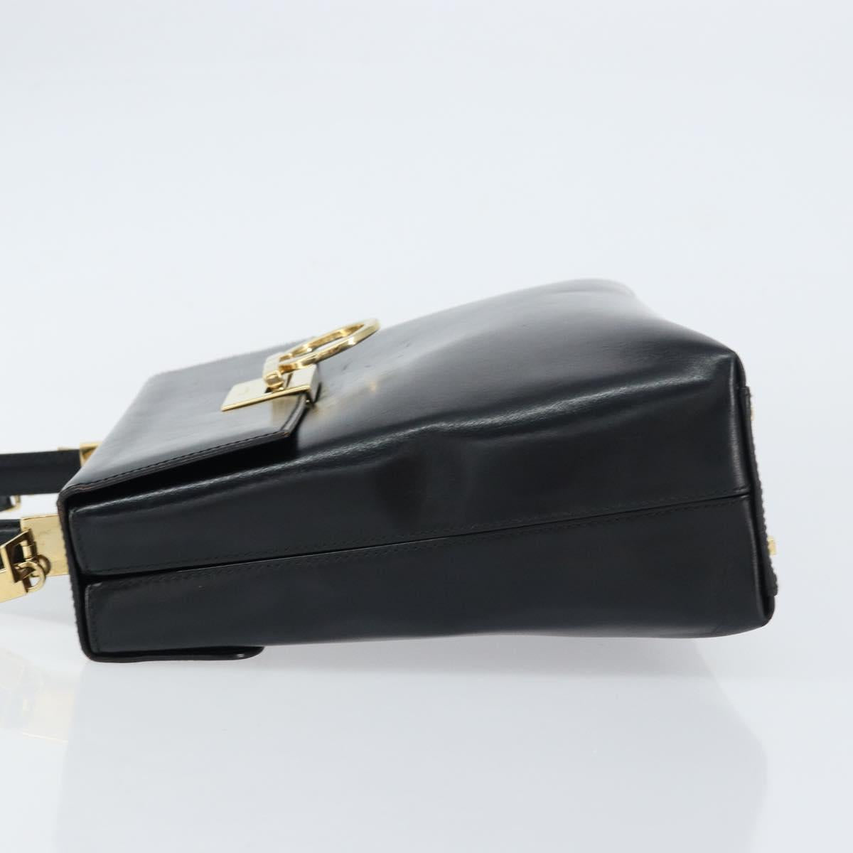 Salvatore Ferragamo Gancini Hand Bag Leather 2way Black Gold Auth 156465