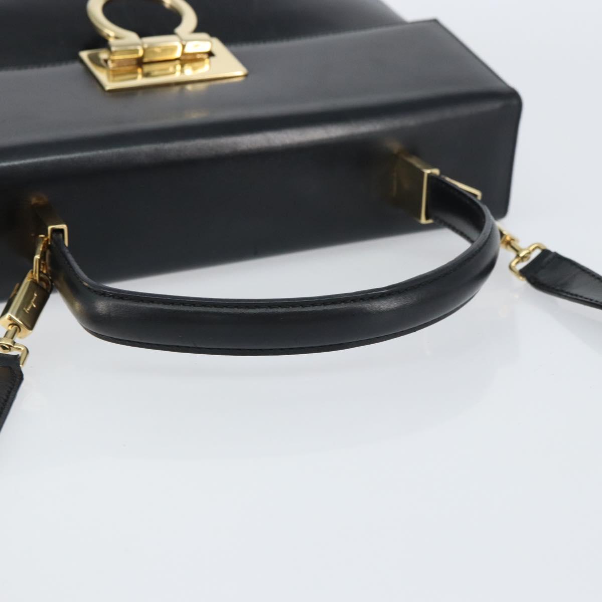 Salvatore Ferragamo Gancini Hand Bag Leather 2way Black Gold Auth 156465