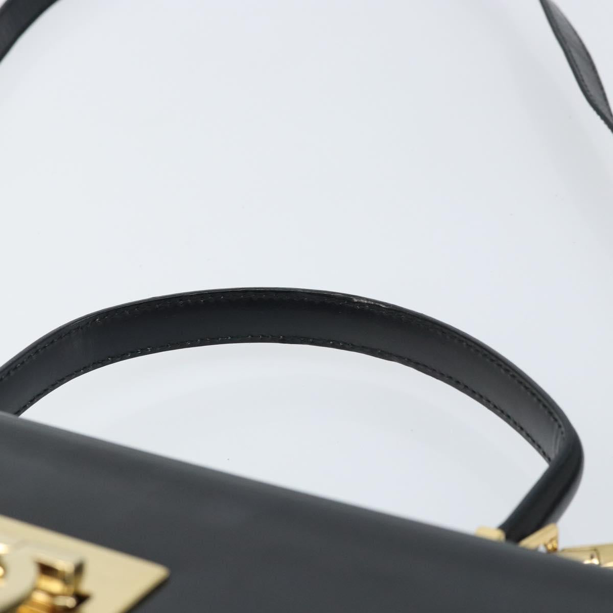 Salvatore Ferragamo Gancini Hand Bag Leather 2way Black Gold Auth 156465