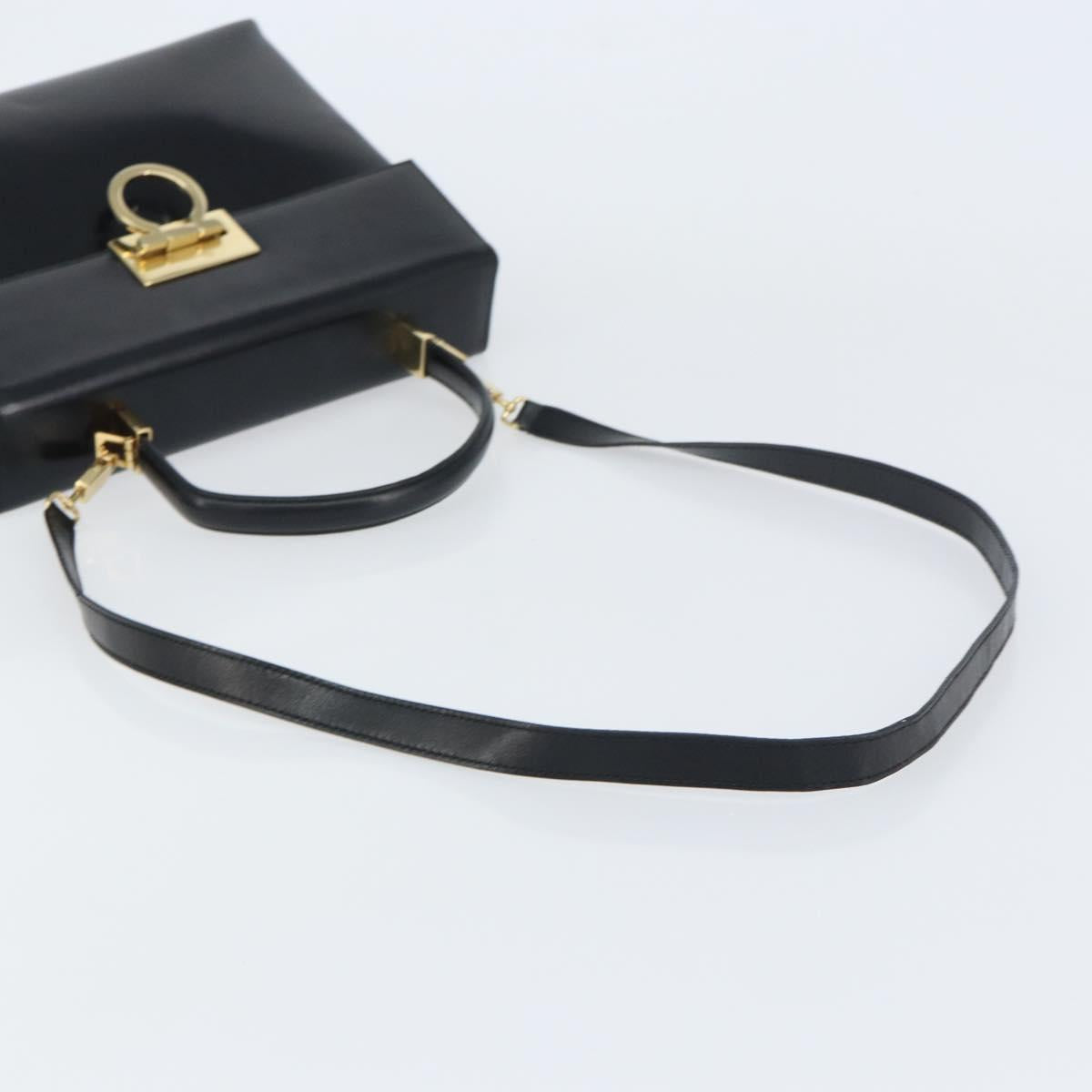 Salvatore Ferragamo Gancini Hand Bag Leather 2way Black Gold Auth 156465