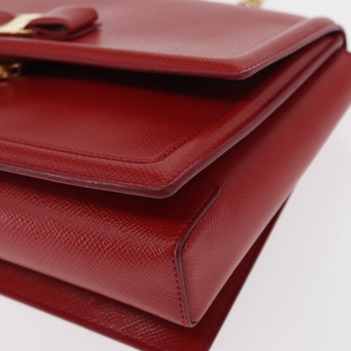 Salvatore Ferragamo Chain Vala Shoulder Bag Leather Red Gold Auth 156466V