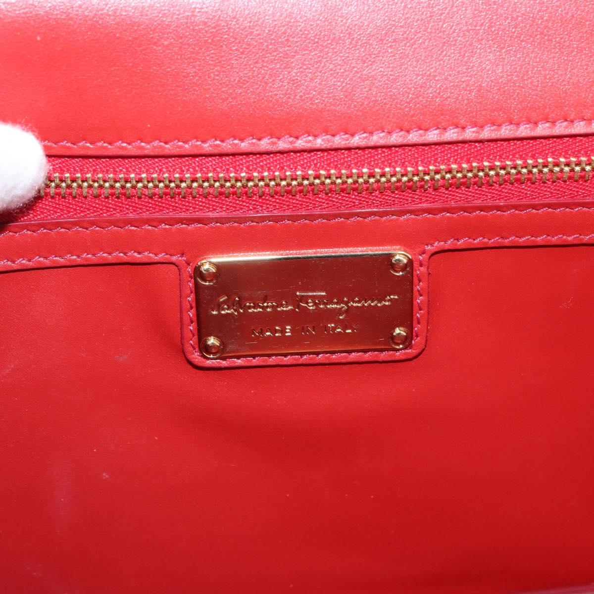 Salvatore Ferragamo Chain Vala Shoulder Bag Leather Red Gold Auth 156466V