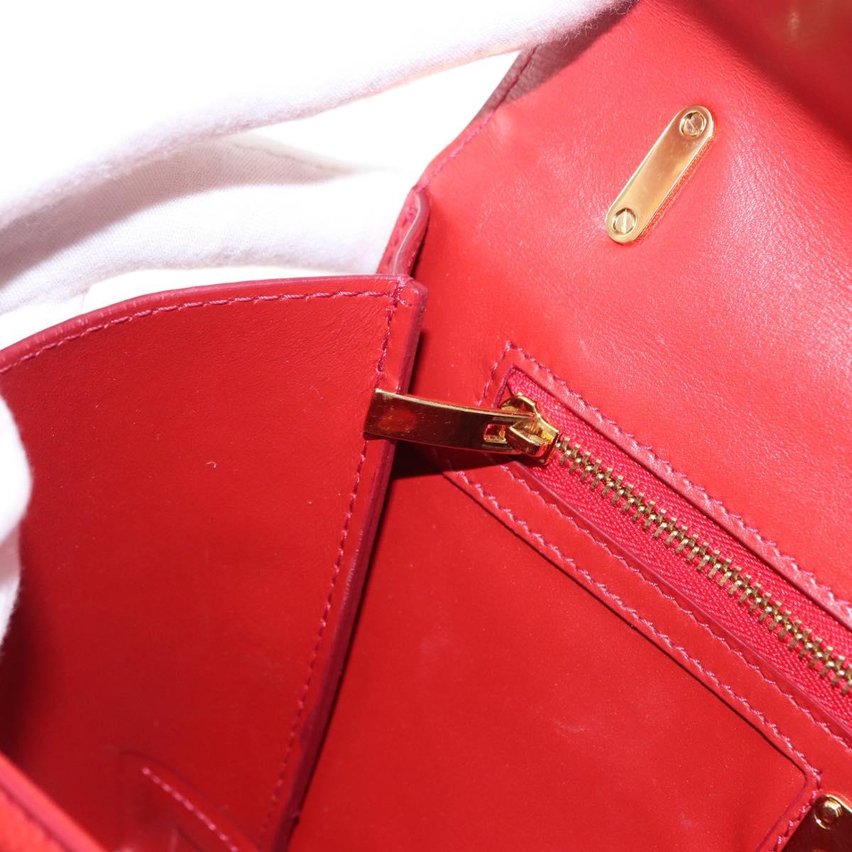 Salvatore Ferragamo Chain Vala Shoulder Bag Leather Red Gold Auth 156466V