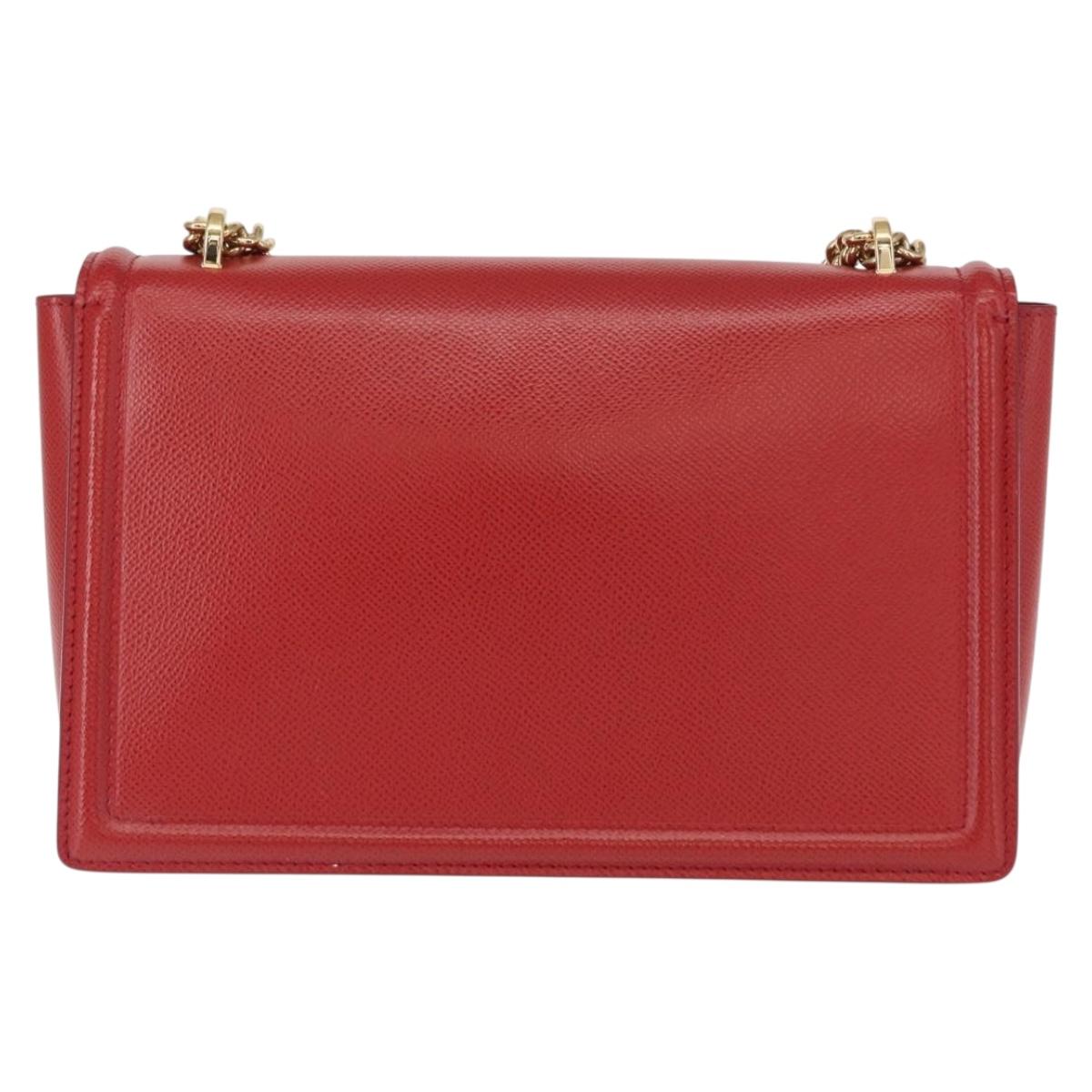 Salvatore Ferragamo Chain Vala Shoulder Bag Leather Red Gold Auth 156466V