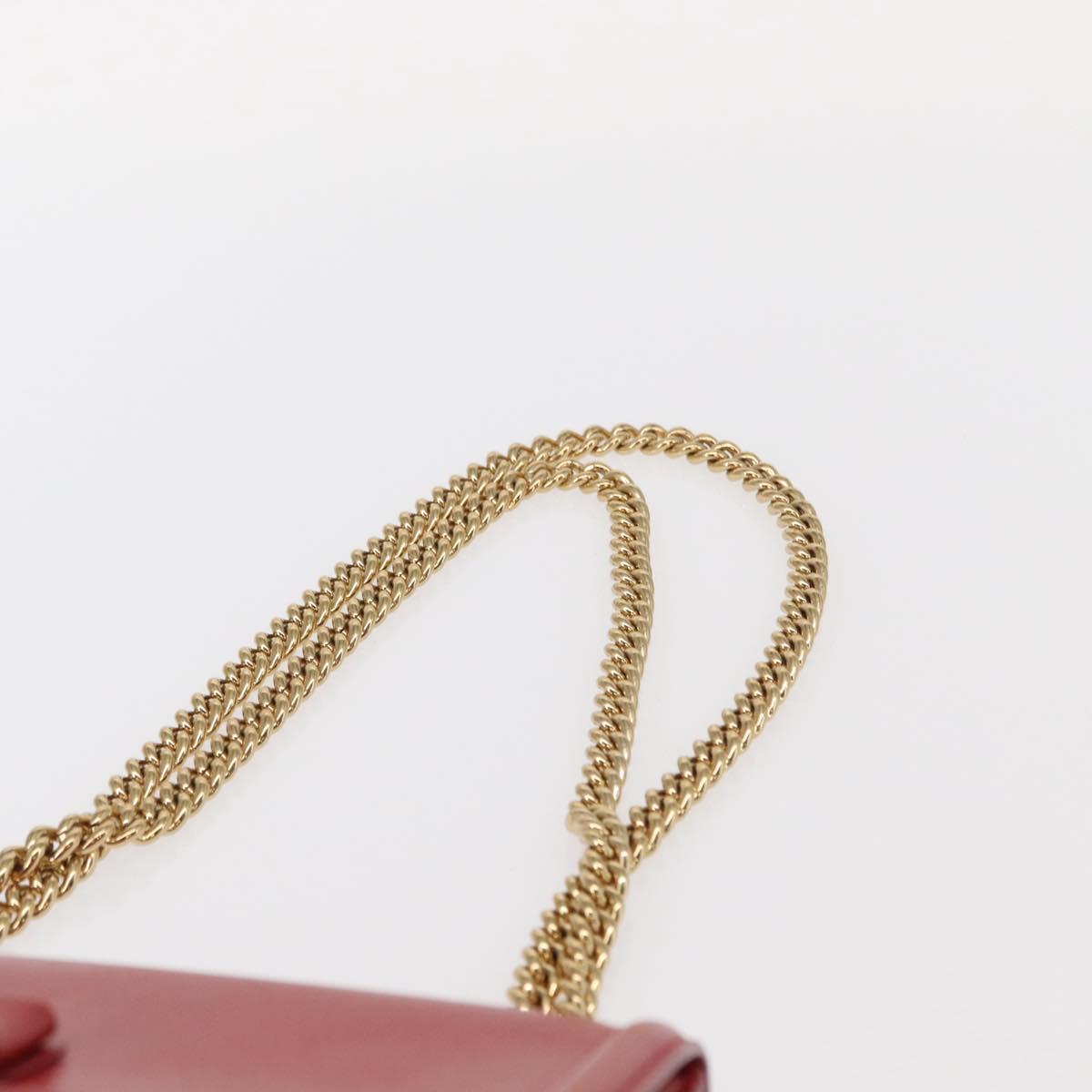 Salvatore Ferragamo Chain Vala Shoulder Bag Leather Red Gold Auth 156466V