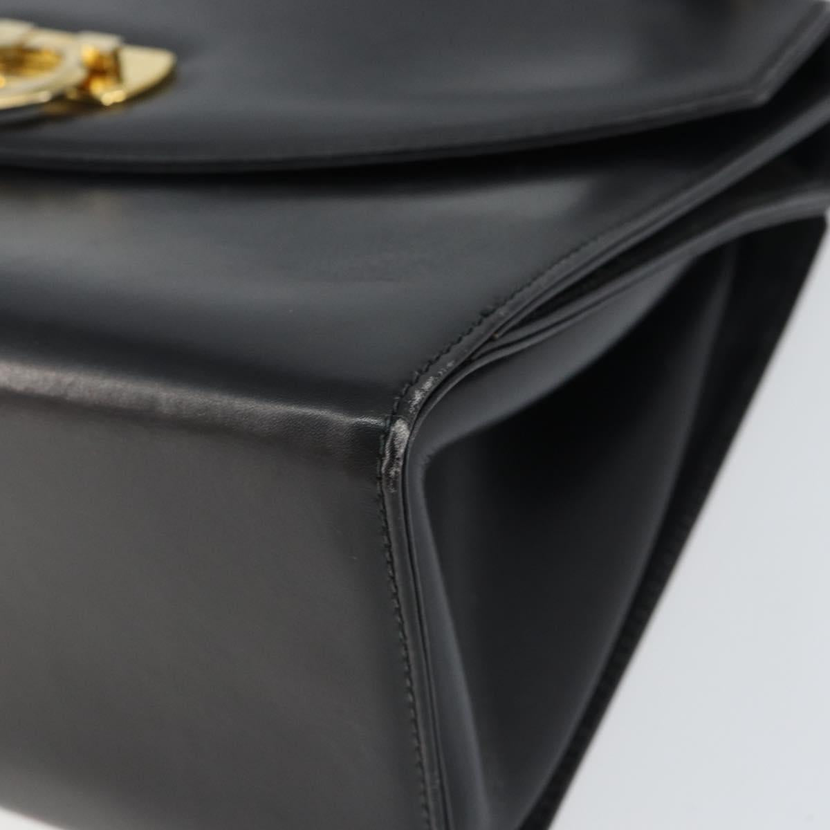 Salvatore Ferragamo Gancini Shoulder Bag Leather 2way Black Gold Auth 156467